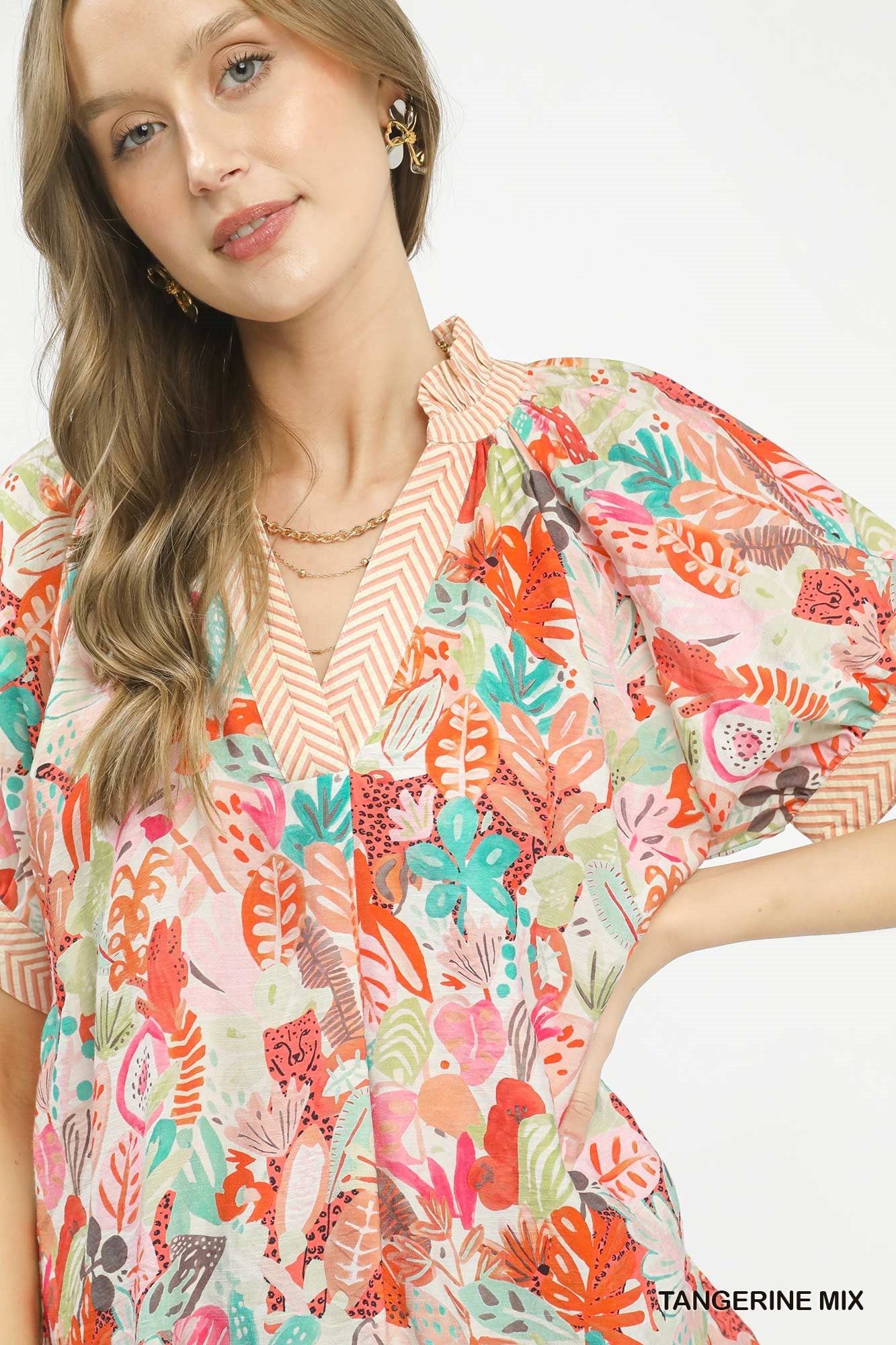 UMGEE Mix Boho Printed V-Neck Top on Simply Obsessed
