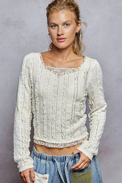 POL Texture Long Sleeve Blouse with Floral Ruffled on Simply Obsessed