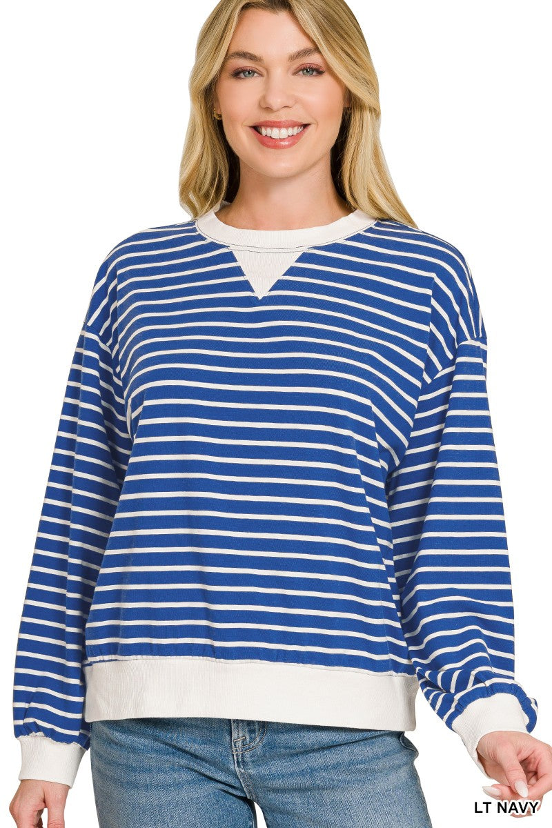 ZENANA Striped Rib Banded Sweatshirt on Simply Obsessed