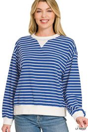 ZENANA Striped Rib Banded Sweatshirt on Simply Obsessed