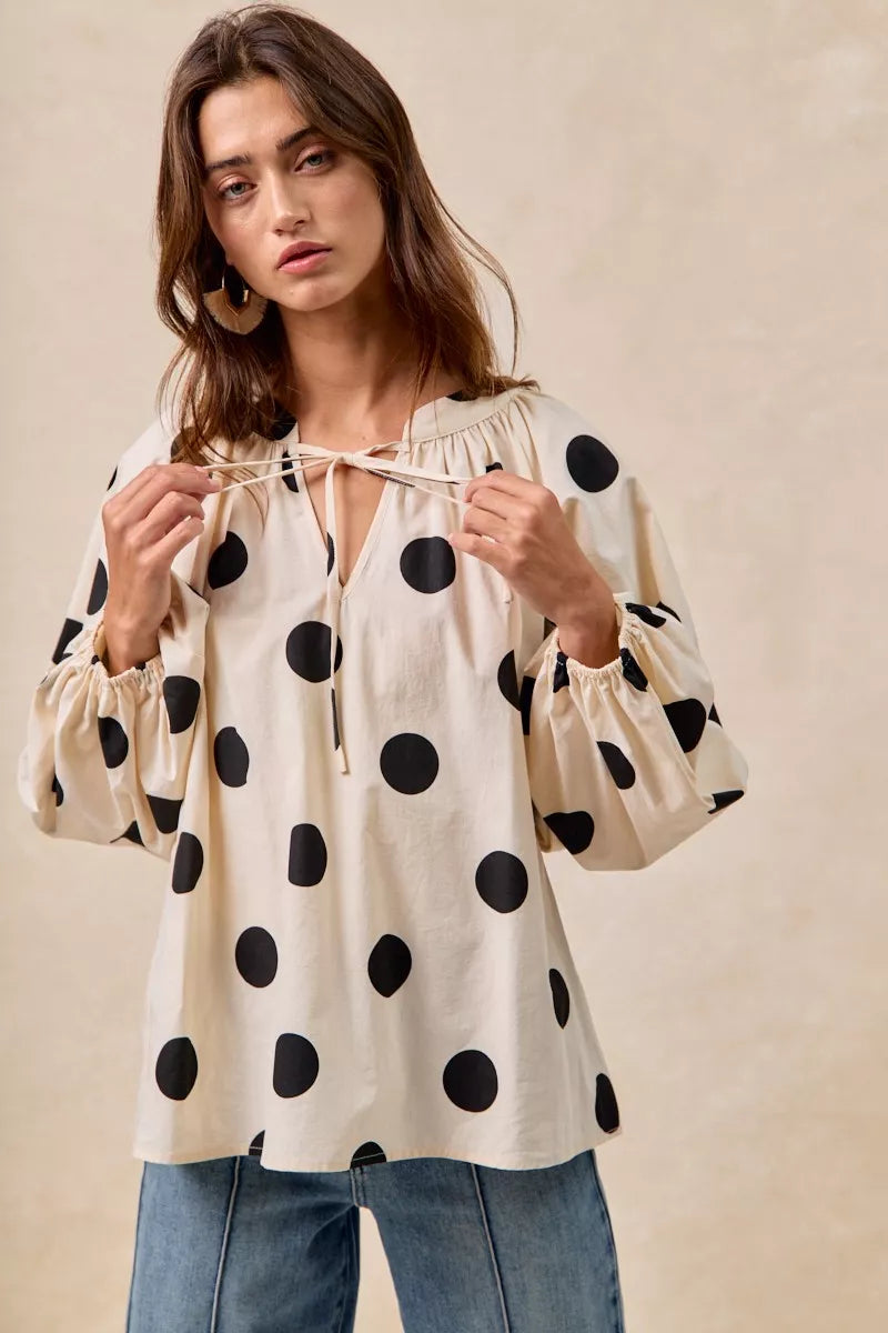 BIBI Polka Dot Exaggerated Balloon Sleeves Blouse on Simply Obsessed
