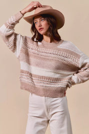 SO ME Variegated Stripe Textured Loose Fit Sweater on Simply Obsessed