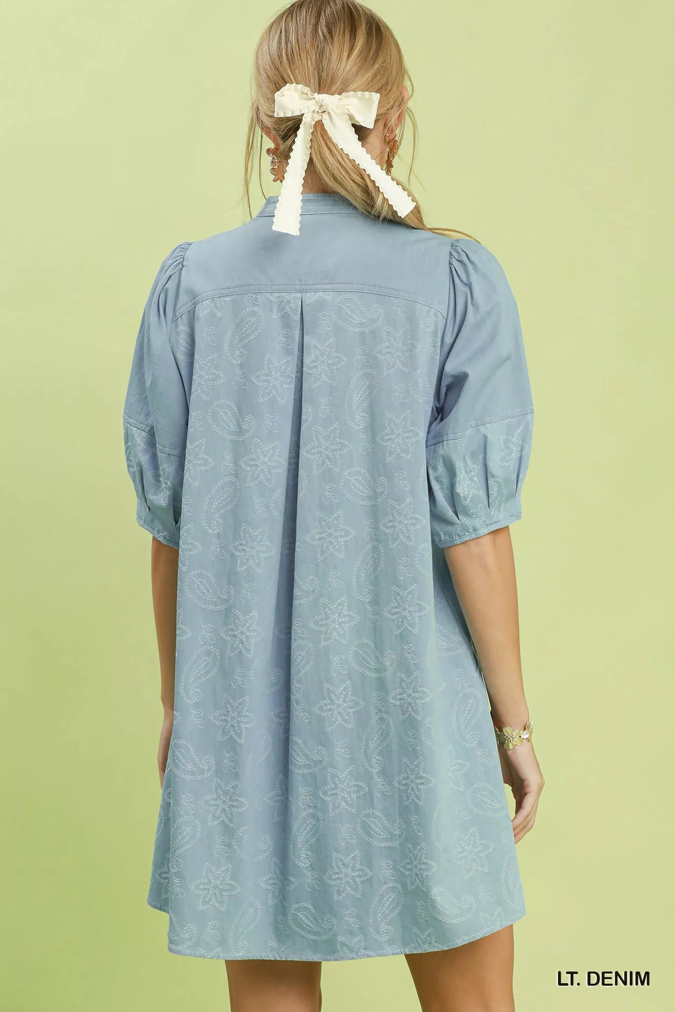 UMGEE Print Denim Dress with Contrast Stitch on Simply Obsessed