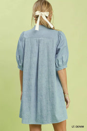 UMGEE Print Denim Dress with Contrast Stitch on Simply Obsessed