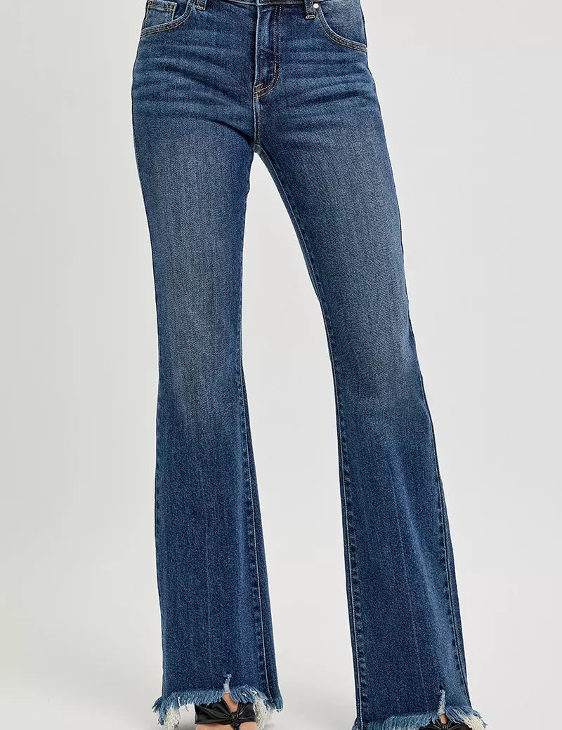 RISEN Full Size Mid Rise Flare Frayed Hem Jeans Plus Size on Simply Obsessed