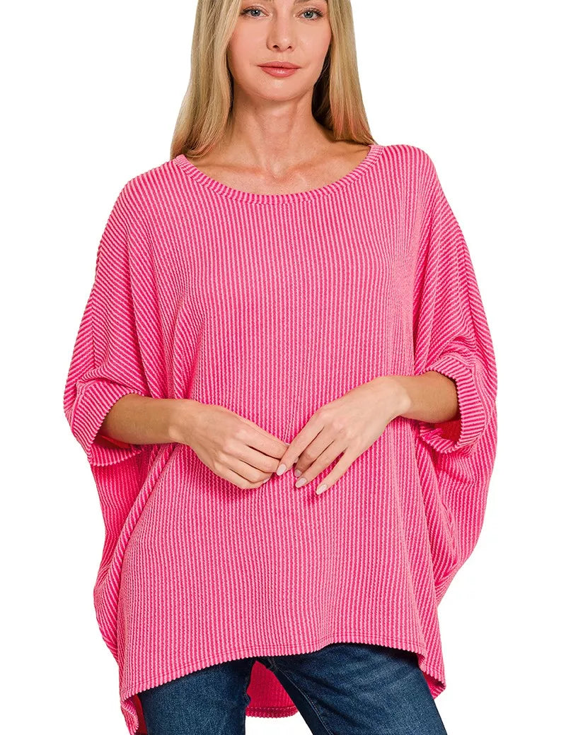 Zenana Raised Rib Bat Sleeve Top on Simply Obsessed