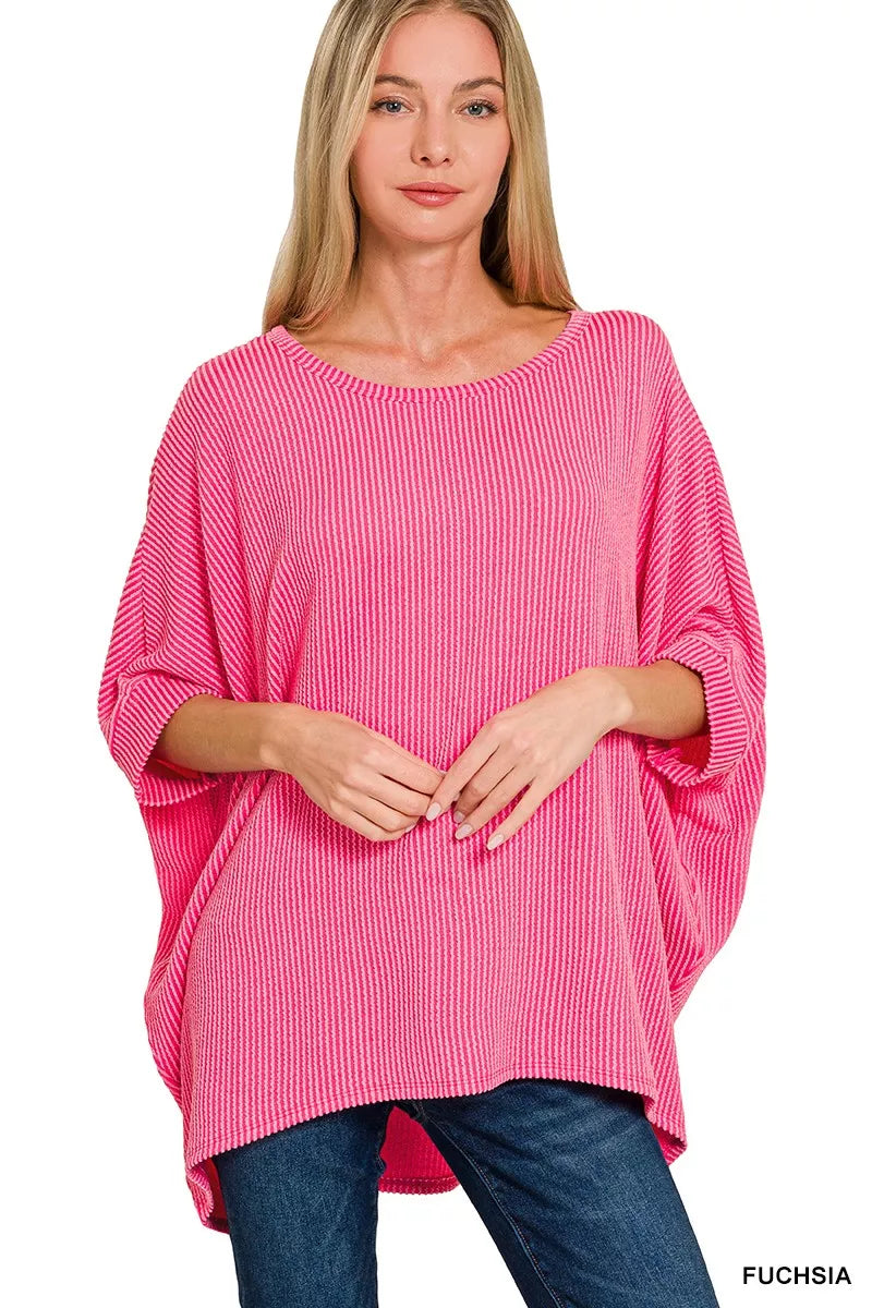 Zenana Raised Rib Bat Sleeve Top on Simply Obsessed
