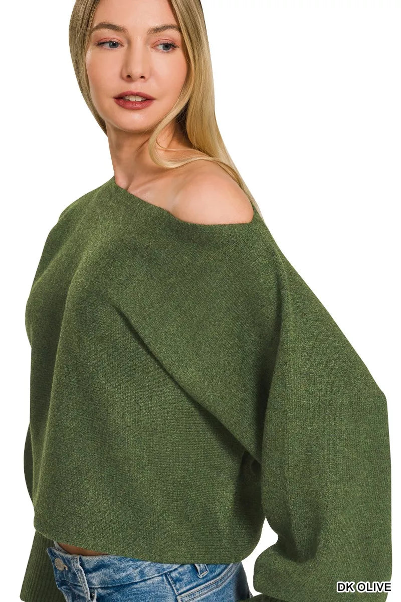ZENANA Boat Neck Balloon Sleeve Sweater on Simply Obsessed