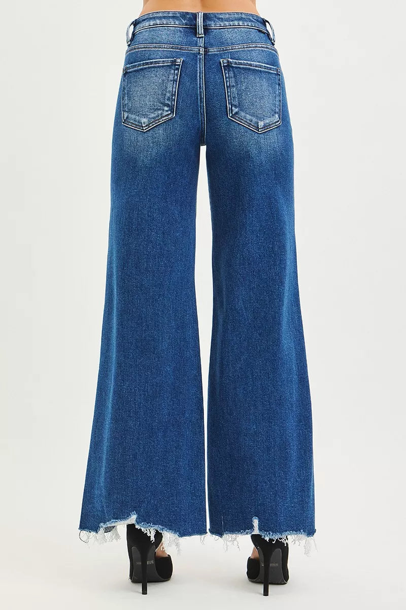 RISEN High Rise Wide Leg Jeans with Distressed Hem on Simply Obsessed