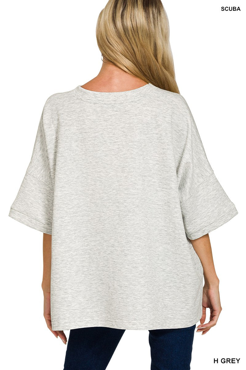 ZENANA Scuba Round Neck Top with Side Slits on Simply Obsessed