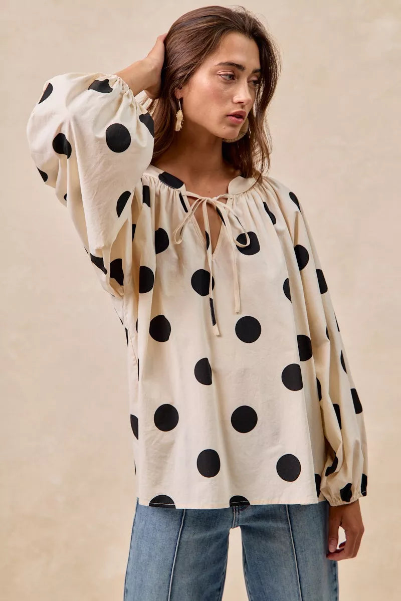 BIBI Polka Dot Exaggerated Balloon Sleeves Blouse on Simply Obsessed