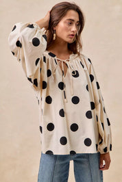 BIBI Polka Dot Exaggerated Balloon Sleeves Blouse on Simply Obsessed