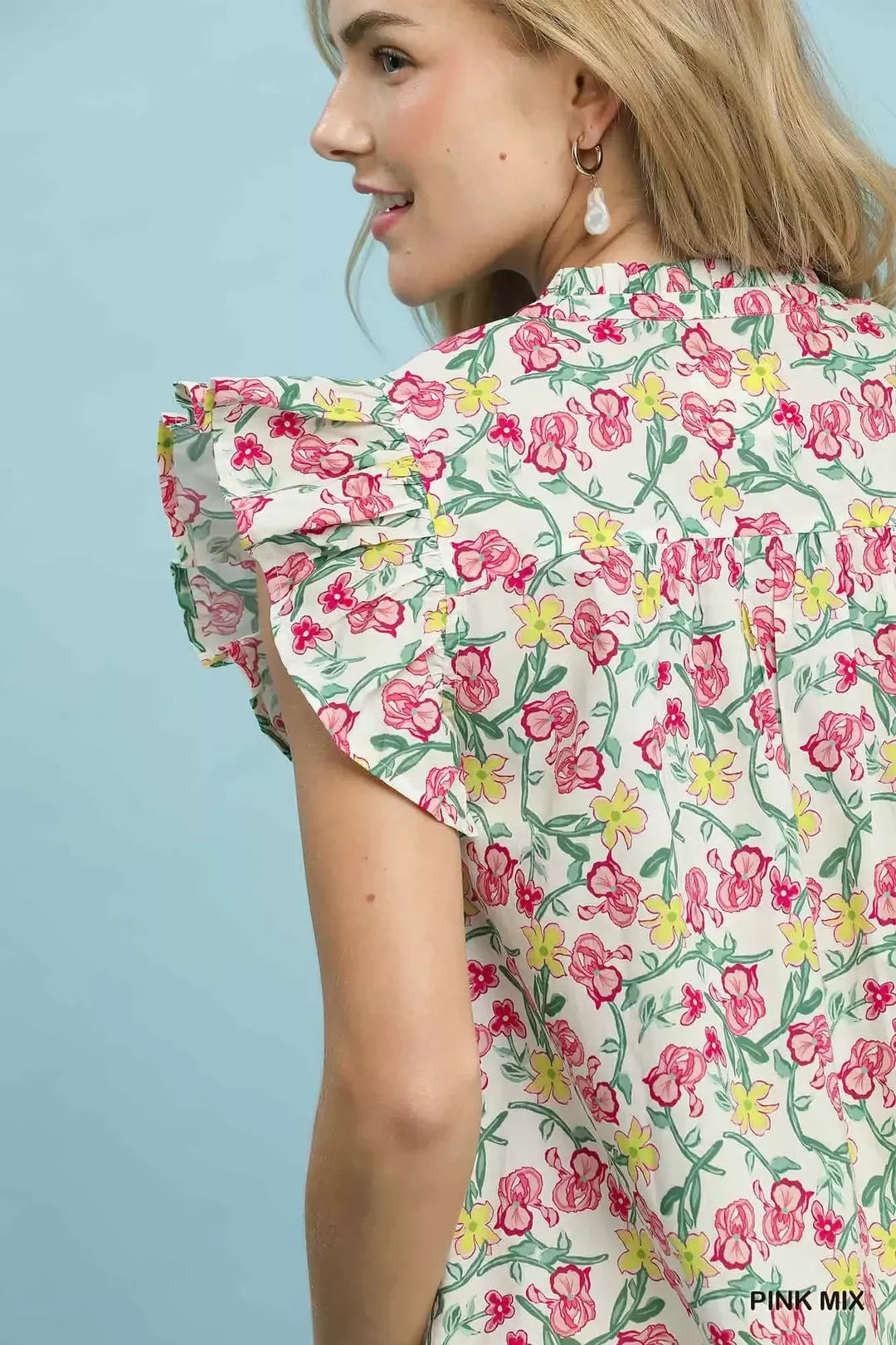 UMGEE Floral Print Ruffle Cap Sleeve Shirt **DEBUT SALE** on Simply Obsessed