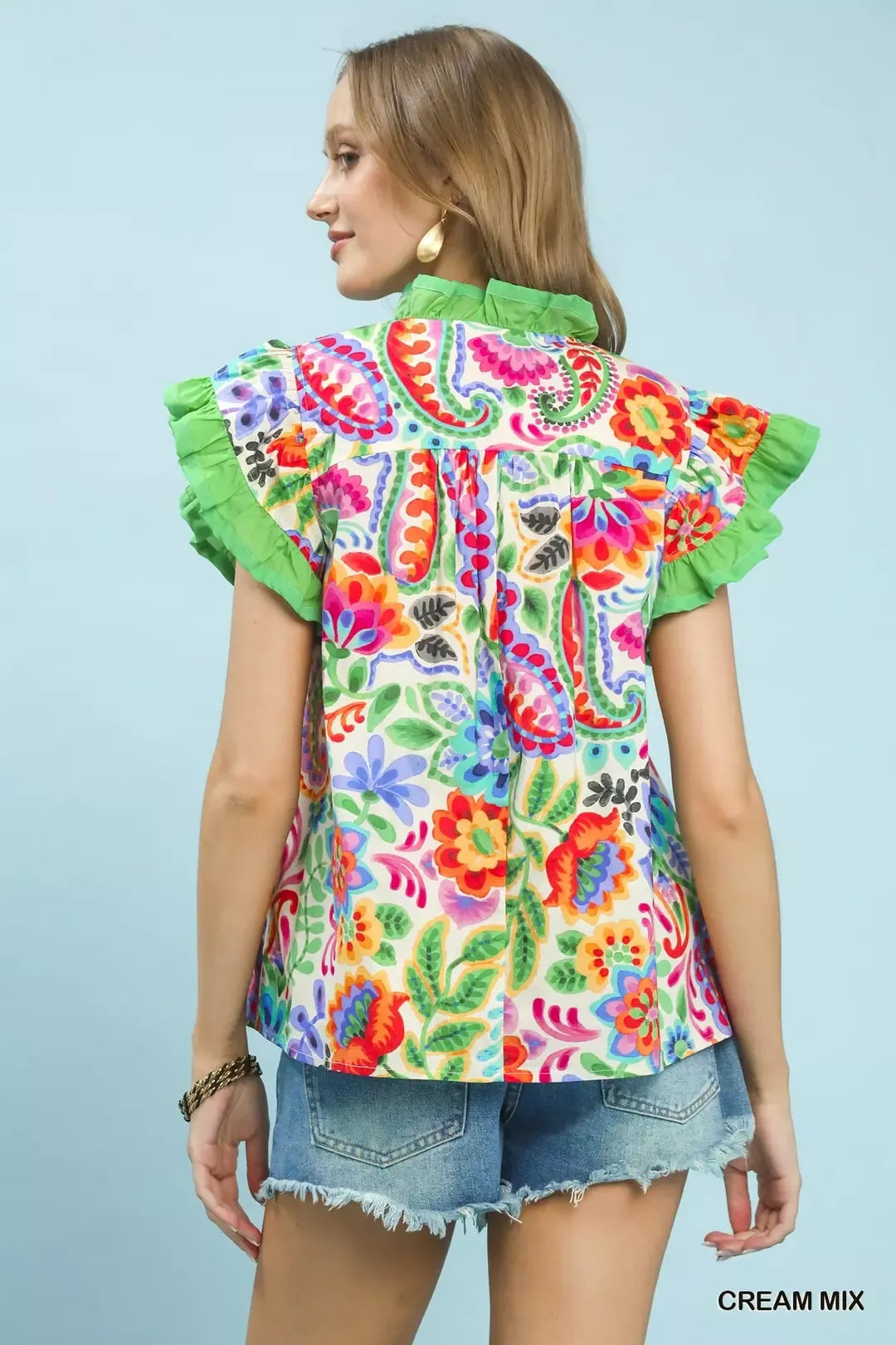 UMGEE Ruffle Trim Paisley Floral Top **DEBUT SALE** on Simply Obsessed