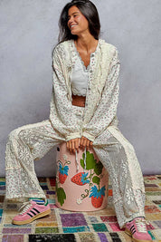 POL Floral Balloon Sleeve Hooded Lace Jacket with Stitch Detail on Simply Obsessed
