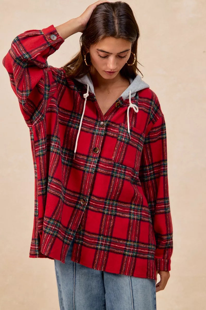 BIBI Brushed Plaid Hooded Jacket on Simply Obsessed