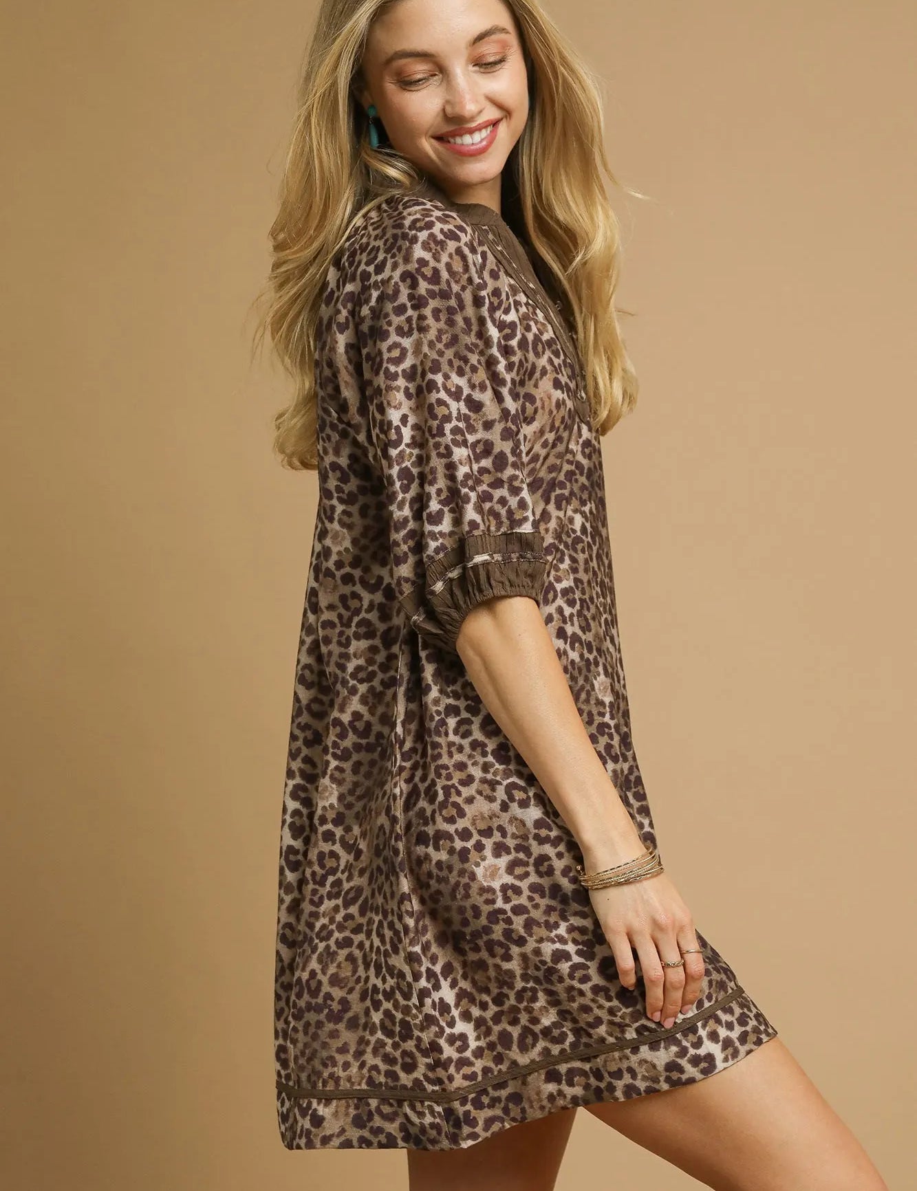 Umgee Full Size Leopard Print Mini Dress with Contrast Trim Plus Size on Simply Obsessed