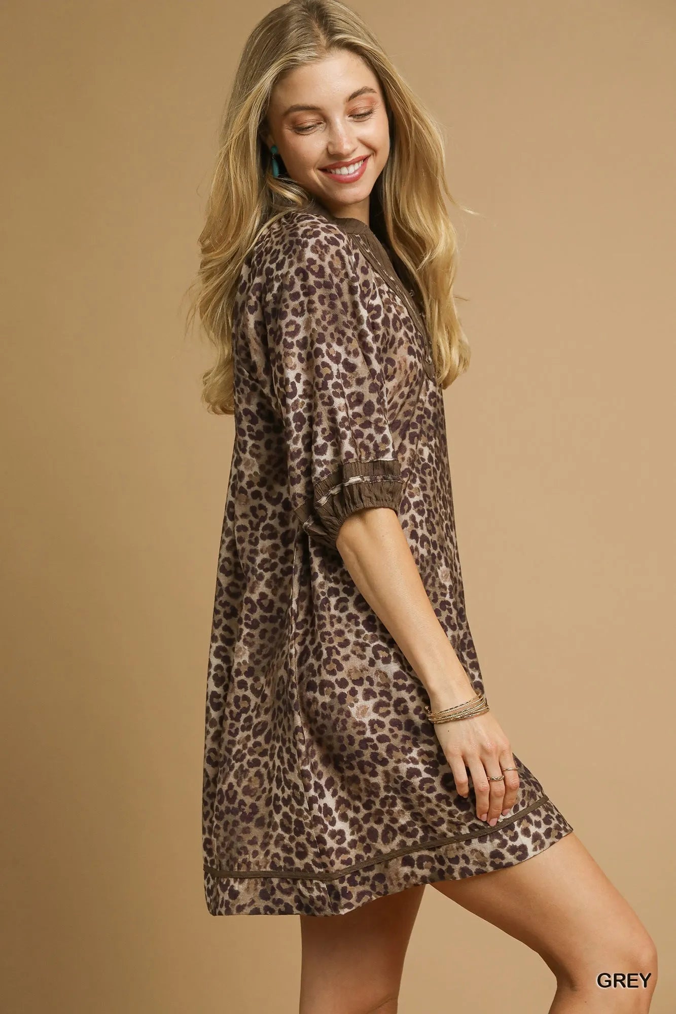 Umgee Full Size Leopard Print Mini Dress with Contrast Trim Plus Size on Simply Obsessed