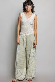 POL Patchwork Mixed Knit Wide Leg Pants on Simply Obsessed