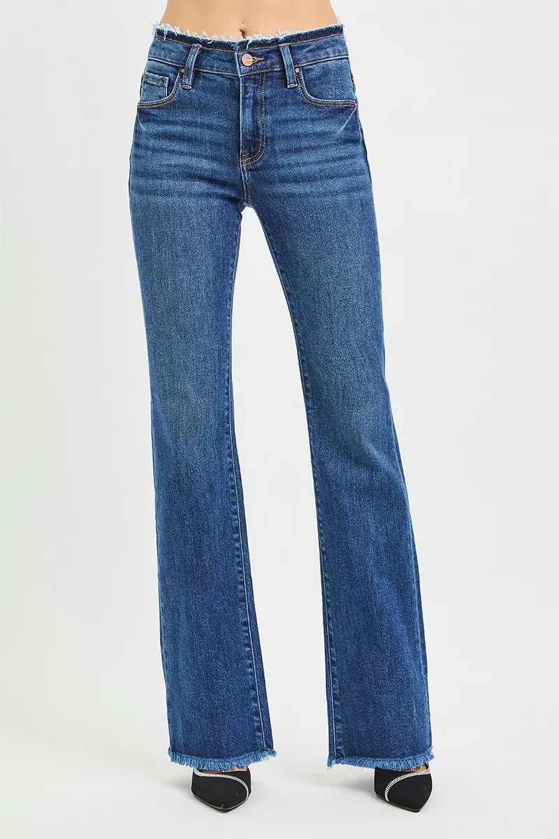 RISEN Full Size Mid Rise Bootcut Frayed Waistband Hem Detail Jeans Plus Size on Simply Obsessed