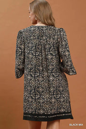 UMGEE Mix Geometric Print V-Neck Tassel Detail Tunic Dress **FALL DEBUT SALE** on Simply Obsessed