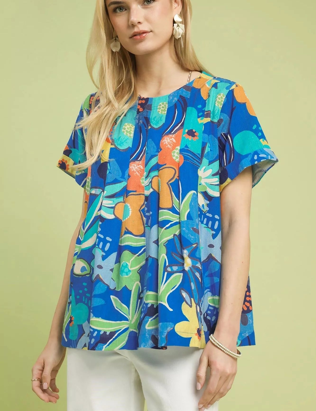 UMGEE Abstract Floral Pleated Blouse on Simply Obsessed