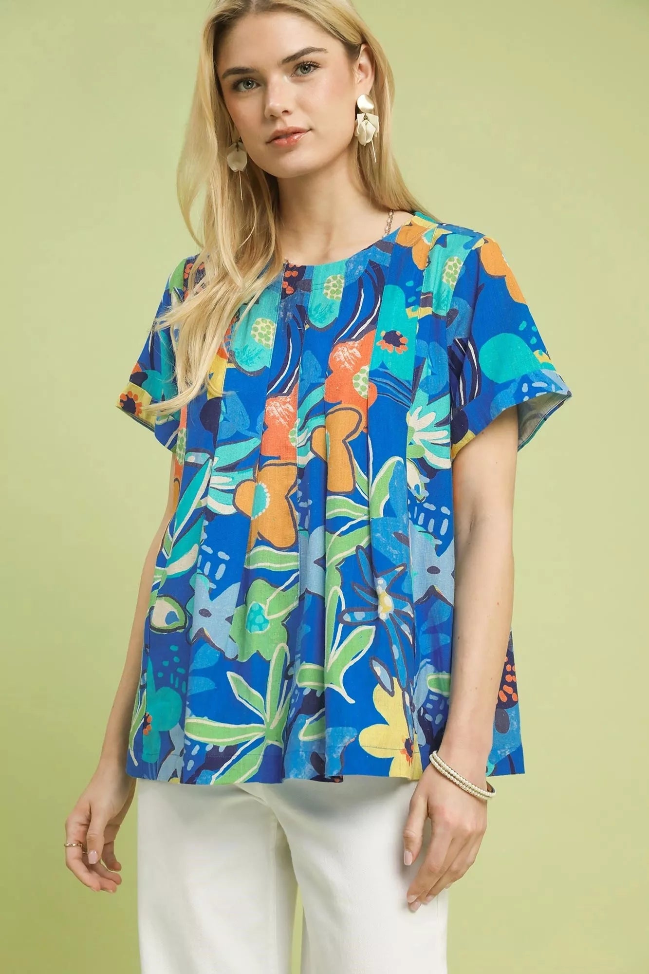 UMGEE Abstract Floral Pleated Blouse on Simply Obsessed