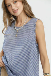 UMGEE Stripe Fringe Trim Sleeveless Top on Simply Obsessed