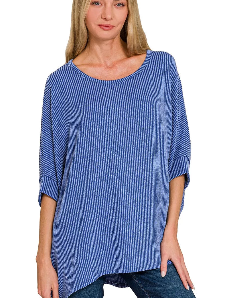 ZENANA Raised Rib Bat Sleeve Top on Simply Obsessed