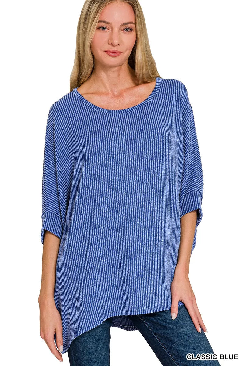 ZENANA Raised Rib Bat Sleeve Top on Simply Obsessed