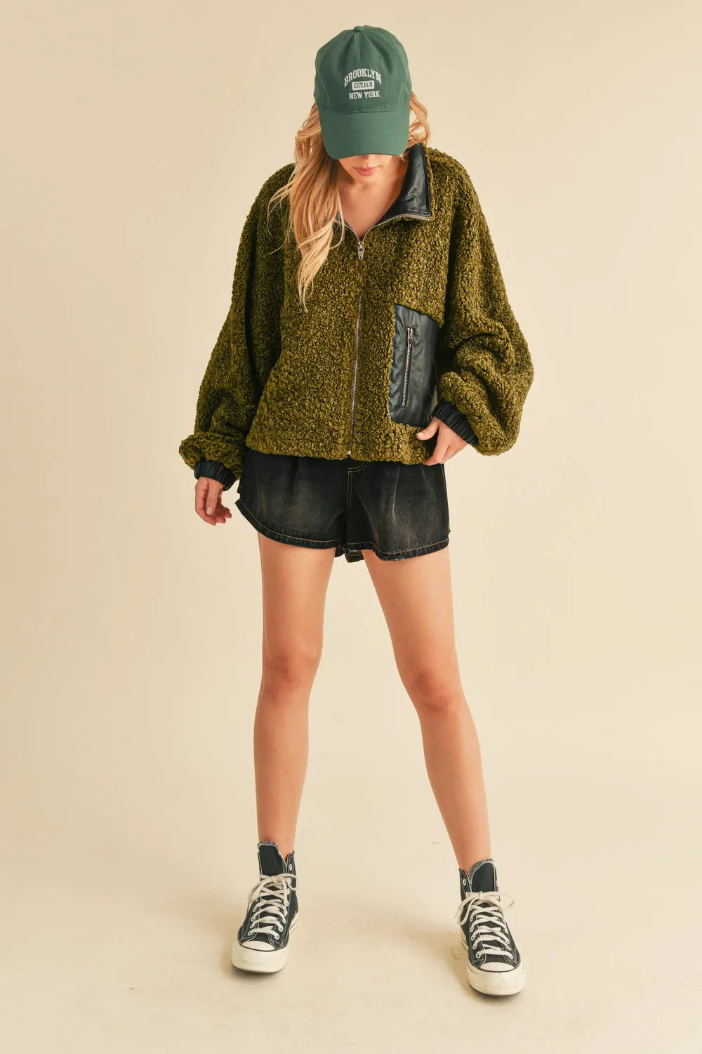 Aemi + Co Collared Neck Zip Up Sherpa Jacket on Simply Obsessed