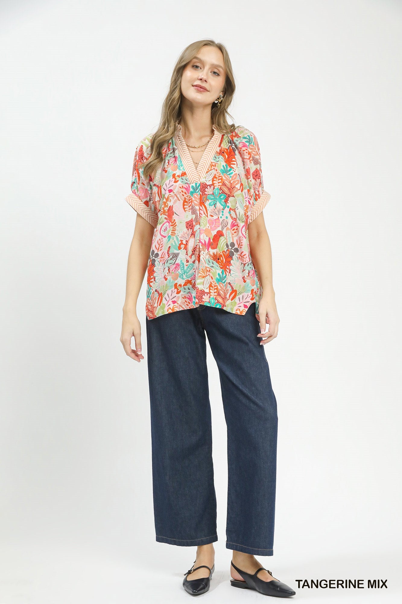 UMGEE Mix Boho Printed V-Neck Top on Simply Obsessed