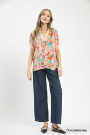UMGEE Mix Boho Printed V-Neck Top on Simply Obsessed