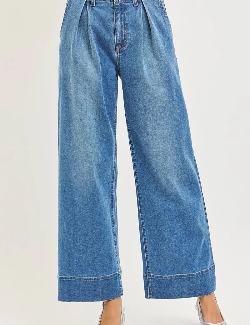 RISEN Slouchy Wide Leg Jeans With Pleats on Simply Obsessed