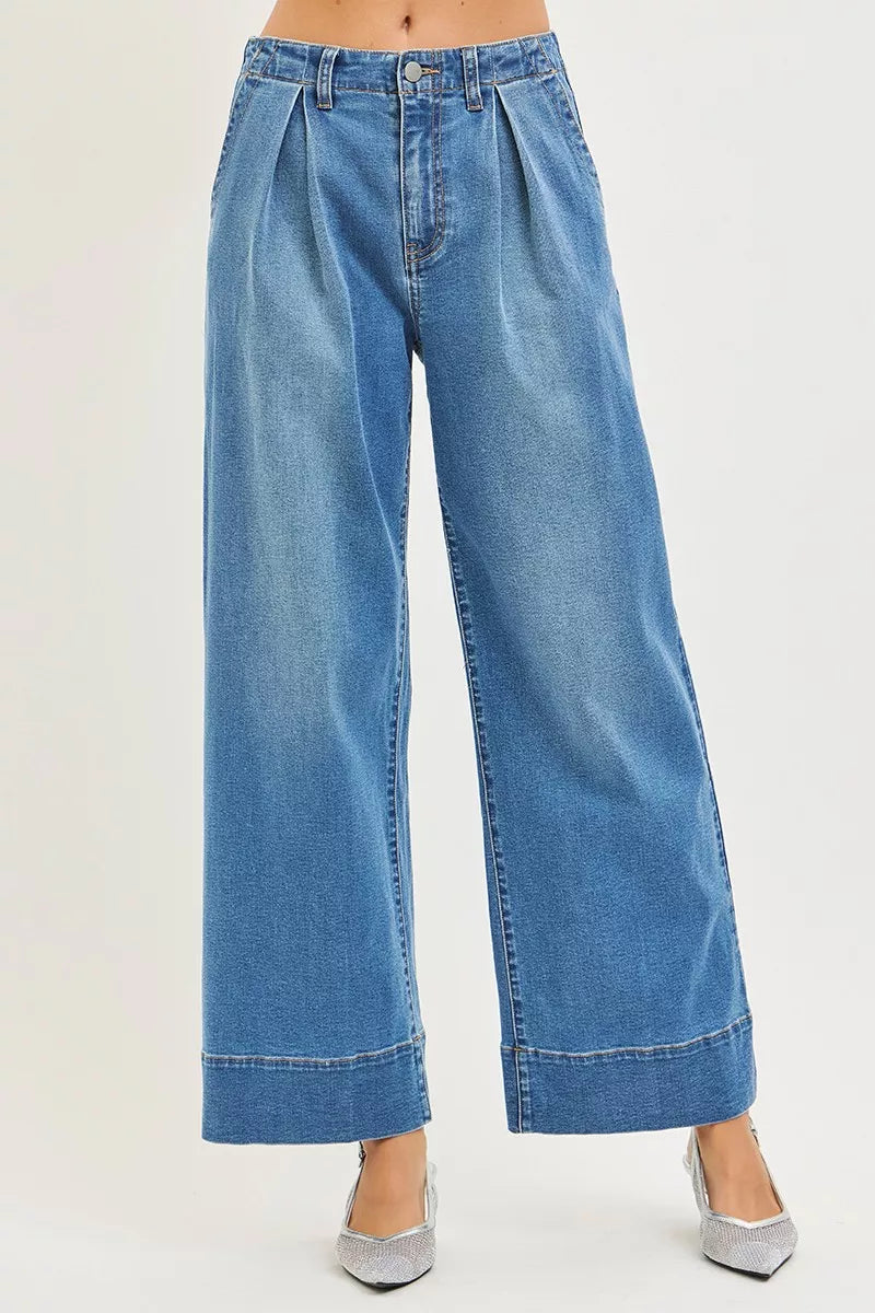 RISEN Slouchy Wide Leg Jeans With Pleats on Simply Obsessed