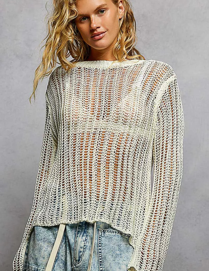 POL Openwork Round Neck Knit Cover Up on Simply Obsessed