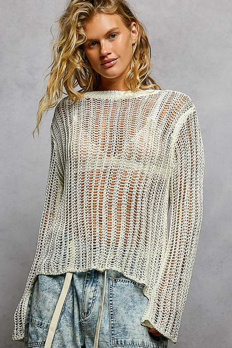 POL Openwork Round Neck Knit Cover Up on Simply Obsessed