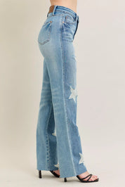 JUDY BLUE Full Size High Waist Rigid Magic Star Shaped Destroy 90's Straight Jeans Plus Size on Simply Obsessed