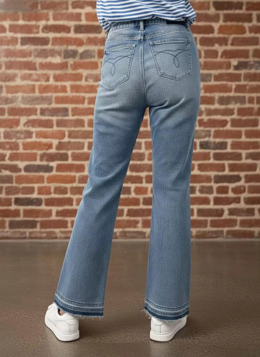 Judy Blue Full Size Mid Rise Slim Bootcut Tummy Control Release Hem Jeans Plus Size on Simply Obsessed
