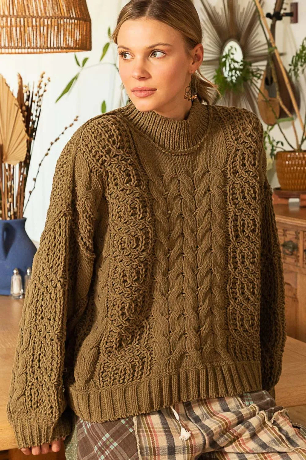 POL Mock Neck Cable Knit Sweater on Simply Obsessed