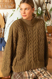 POL Mock Neck Cable Knit Sweater on Simply Obsessed