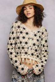 POL Openwork Floral Crochet Cardigan with Tassel Hem on Simply Obsessed