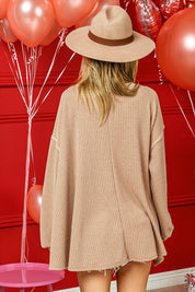 BiBi V-Neck Waffle Uneven Hem Top on Simply Obsessed