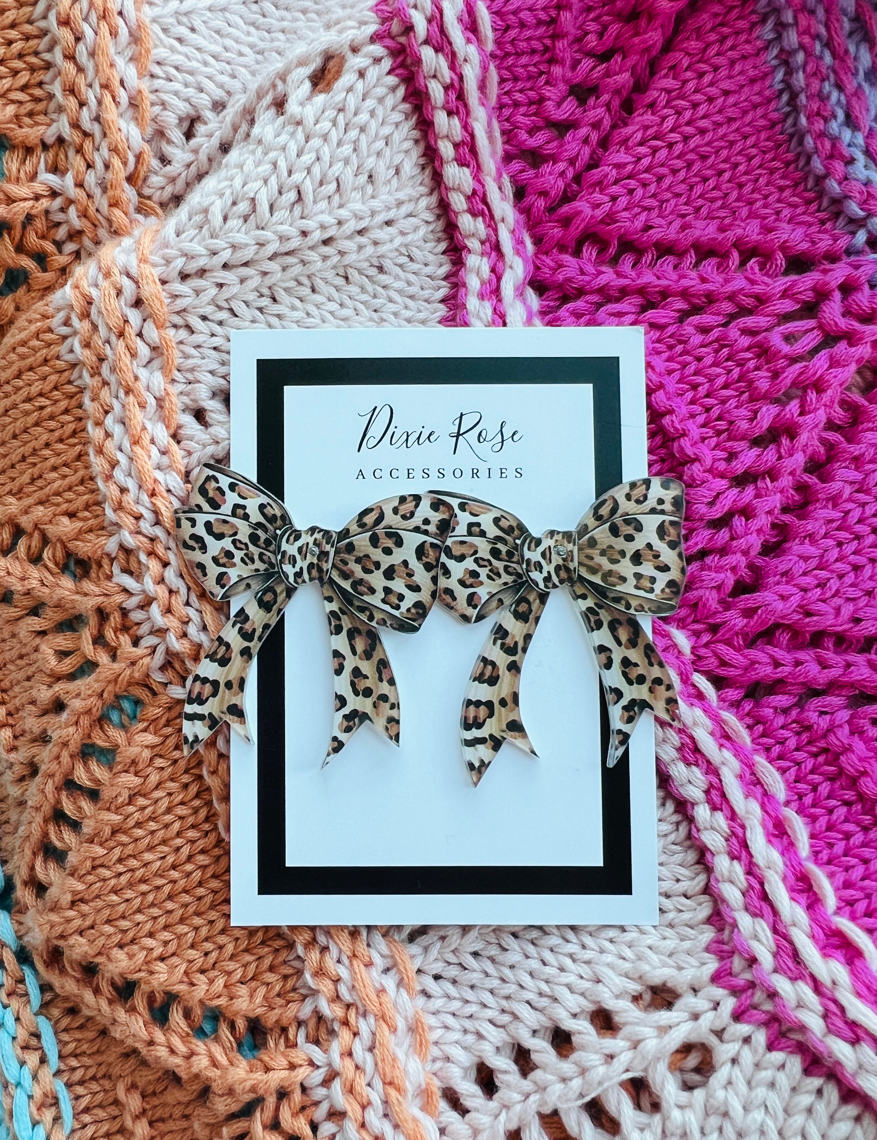 Acrylic Leopard Bow Earrings on Simply Obsessed