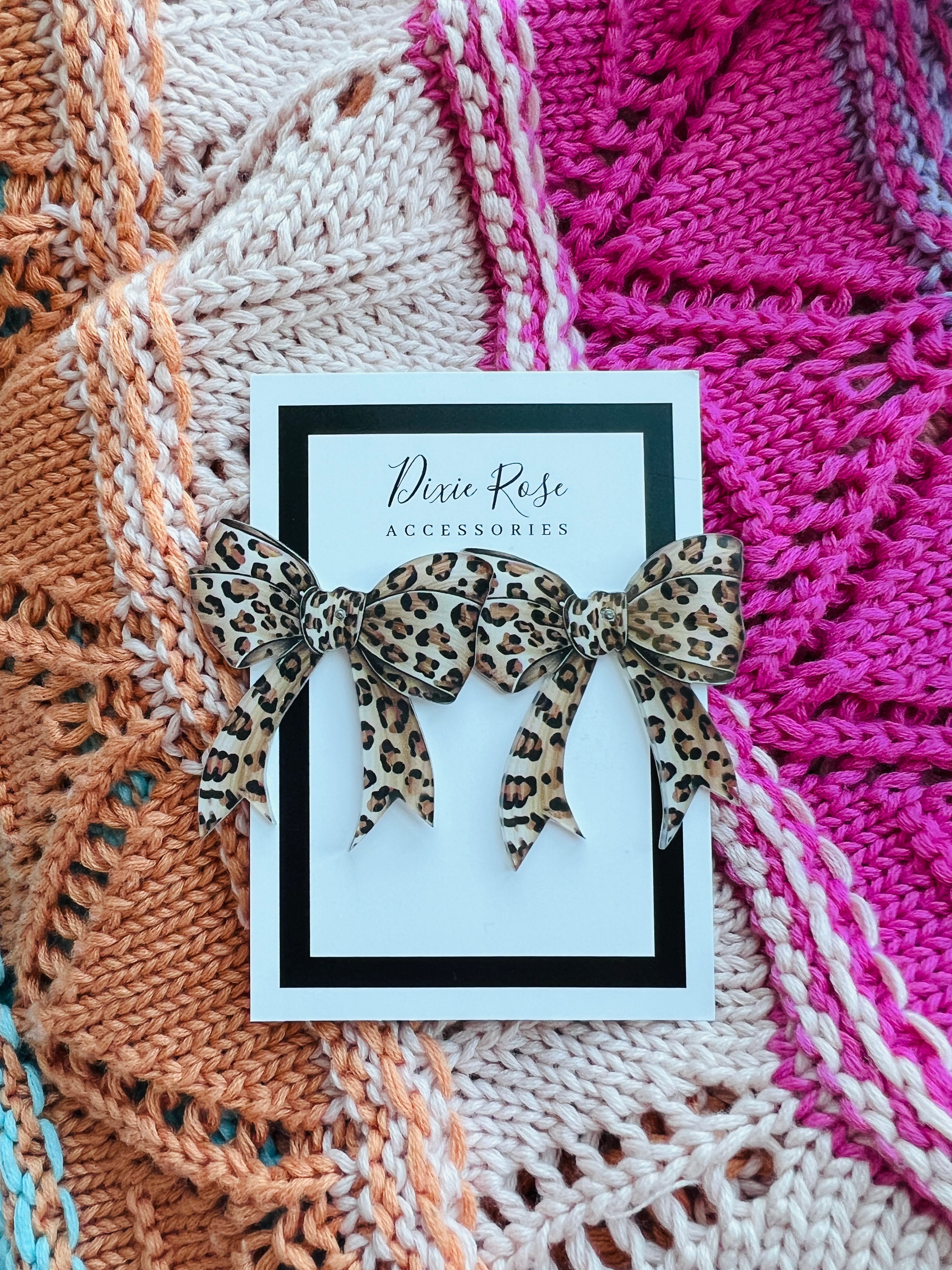 Acrylic Leopard Bow Earrings on Simply Obsessed