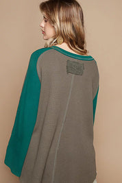 POL Scoop Neck Contrast Long Sleeve Top with Lace Detail on Simply Obsessed