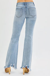 RISEN Full Size Tummy Control Mid Rise Flare Jeans with Fray Hem Detailed Plus Size on Simply Obsessed