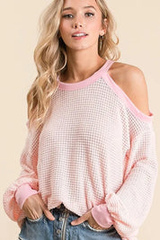 BIBI Popcorn Waffle Top with Cold Shoulder Detail on Simply Obsessed