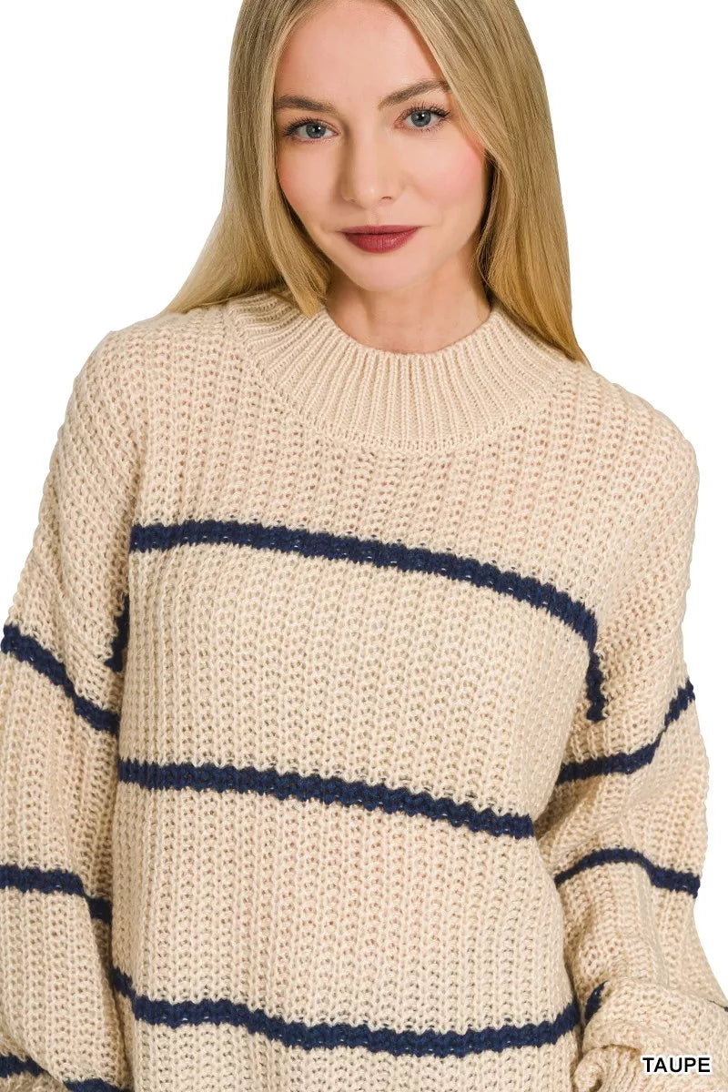 ZENANA Oversize Striped Sweater on Simply Obsessed