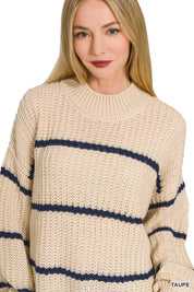 ZENANA Oversize Striped Sweater on Simply Obsessed